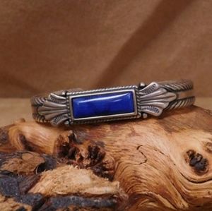 Carolyn Pollack Sterling Silver And Lapis Detailed Cuff Bracelet